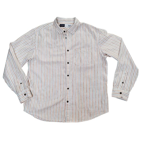 Old Navy Regular Fit Everyday Linen Blend Striped Shirt Size L - Picture 2 of 16